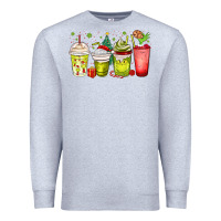 Heather Grey Christmas characters coffee cups Premium Sweatshirt - MaliasSmallBusiness