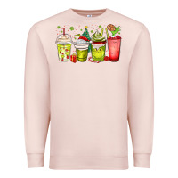 Pale Pink Christmas characters coffee cups Premium Sweatshirt - MaliasSmallBusiness