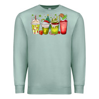 Seafoam Christmas characters coffee cups Premium Sweatshirt - MaliasSmallBusiness