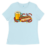 Baby Blue hot dog and beer with stars and usa flags Ladies Tee - AdoDesignShop