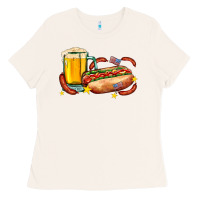 Bone hot dog and beer with stars and usa flags Ladies Tee - AdoDesignShop