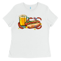 White hot dog and beer with stars and usa flags Ladies Tee - AdoDesignShop