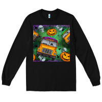 Black halloween bus and pumpkin seamless pattern Long Sleeve Tee - BundleAndBundleShop