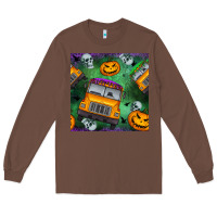 Chestnut halloween bus and pumpkin seamless pattern Long Sleeve Tee - BundleAndBundleShop