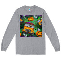 Heather Grey halloween bus and pumpkin seamless pattern Long Sleeve Tee - BundleAndBundleShop