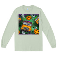 Matcha halloween bus and pumpkin seamless pattern Long Sleeve Tee - BundleAndBundleShop