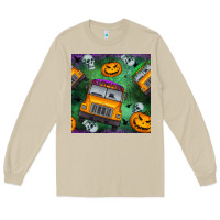 Mushroom halloween bus and pumpkin seamless pattern Long Sleeve Tee - BundleAndBundleShop