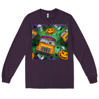 Plum halloween bus and pumpkin seamless pattern Long Sleeve Tee - BundleAndBundleShop