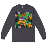 Smoke halloween bus and pumpkin seamless pattern Long Sleeve Tee - BundleAndBundleShop