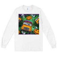 White halloween bus and pumpkin seamless pattern Long Sleeve Tee - BundleAndBundleShop
