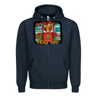 Navy hot coco christmas highland cow with background Zipper Hoodie - Jasminsmagicworld