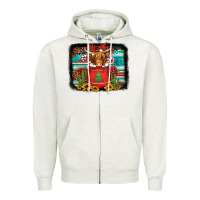 Oatmeal Heather hot coco christmas highland cow with background Zipper Hoodie - Jasminsmagicworld