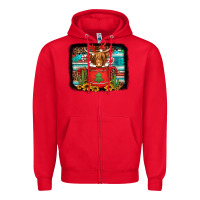 Red hot coco christmas highland cow with background Zipper Hoodie - Jasminsmagicworld
