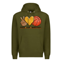 Army Green peace love basketball Premium Hoodie - AdoDesignShop