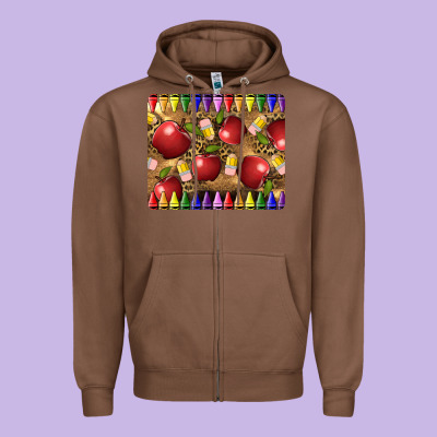 Teacher Crayons And Apples Zipper Hoodie Designed By Lillyallendesigns