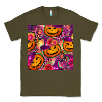 Army Green halloween witchy pumpkin seamless pattern Classic Tee - BundleAndBundleShop