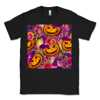 Black halloween witchy pumpkin seamless pattern Classic Tee - BundleAndBundleShop