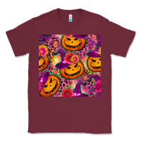 Burgundy halloween witchy pumpkin seamless pattern Classic Tee - BundleAndBundleShop