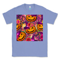 Colony Blue halloween witchy pumpkin seamless pattern Classic Tee - BundleAndBundleShop