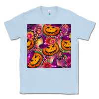 Dusty Blue halloween witchy pumpkin seamless pattern Classic Tee - BundleAndBundleShop