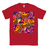 Red halloween witchy pumpkin seamless pattern Classic Tee - BundleAndBundleShop