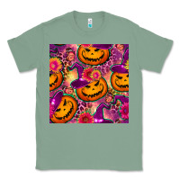 Sage halloween witchy pumpkin seamless pattern Classic Tee - BundleAndBundleShop