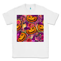 White halloween witchy pumpkin seamless pattern Classic Tee - BundleAndBundleShop