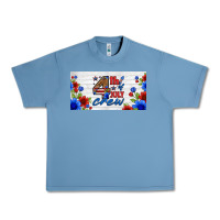 Pebble Blue floral 4th of july crew license plate Urban Heavy Tee - HRA Design Shop