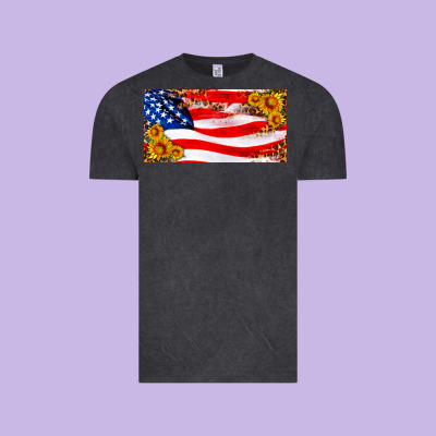 Usa Flag And Sunflower License Plate Vintage Tee Designed By Hra Design Shop