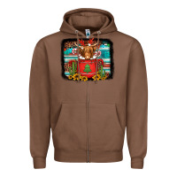 Chestnut hot coco christmas highland cow with background Zipper Hoodie - Jasminsmagicworld