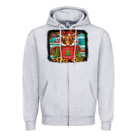 Heather Grey hot coco christmas highland cow with background Zipper Hoodie - Jasminsmagicworld