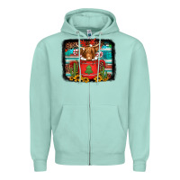 Seafoam hot coco christmas highland cow with background Zipper Hoodie - Jasminsmagicworld