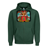 Sports Green hot coco christmas highland cow with background Zipper Hoodie - Jasminsmagicworld