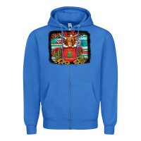 True Royal hot coco christmas highland cow with background Zipper Hoodie - Jasminsmagicworld