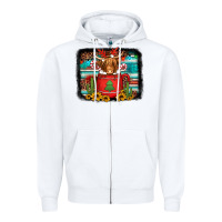 White hot coco christmas highland cow with background Zipper Hoodie - Jasminsmagicworld