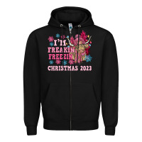 Black i'm freakin freezin christmas 2023 Zipper Hoodie - NancyCooperArtShop