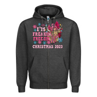 Charcoal Heather i'm freakin freezin christmas 2023 Zipper Hoodie - NancyCooperArtShop