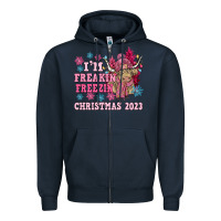 Navy i'm freakin freezin christmas 2023 Zipper Hoodie - NancyCooperArtShop