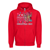 Red i'm freakin freezin christmas 2023 Zipper Hoodie - NancyCooperArtShop