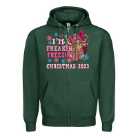 Sports Green i'm freakin freezin christmas 2023 Zipper Hoodie - NancyCooperArtShop