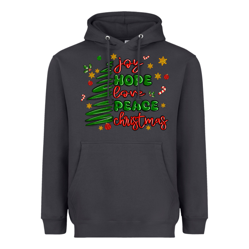 Joy Hope Love Peace Christmas Heavyweight Hoodie by MaliasSmallBusiness | Teevron