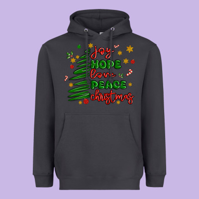 Joy Hope Love Peace Christmas Heavyweight Hoodie Designed By Maliassmallbusiness