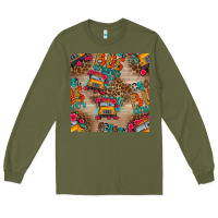 School Bus Driver And Flower Seamless Patterns Long Sleeve Tee | Teevron