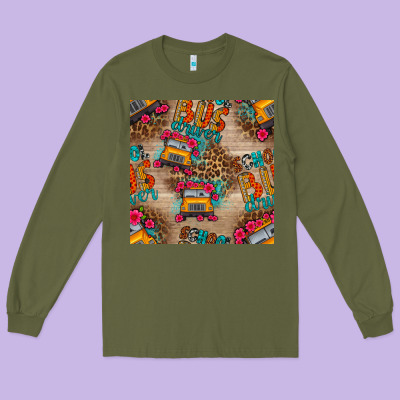 School Bus Driver And Flower Seamless Patterns Long Sleeve Tee Designed By Bundleandbundleshop