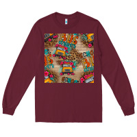 Burgundy school bus driver and flower seamless patterns Long Sleeve Tee - BundleAndBundleShop