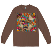 Chestnut school bus driver and flower seamless patterns Long Sleeve Tee - BundleAndBundleShop