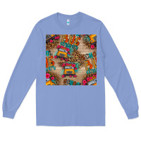 Colony Blue school bus driver and flower seamless patterns Long Sleeve Tee - BundleAndBundleShop