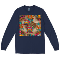Navy school bus driver and flower seamless patterns Long Sleeve Tee - BundleAndBundleShop