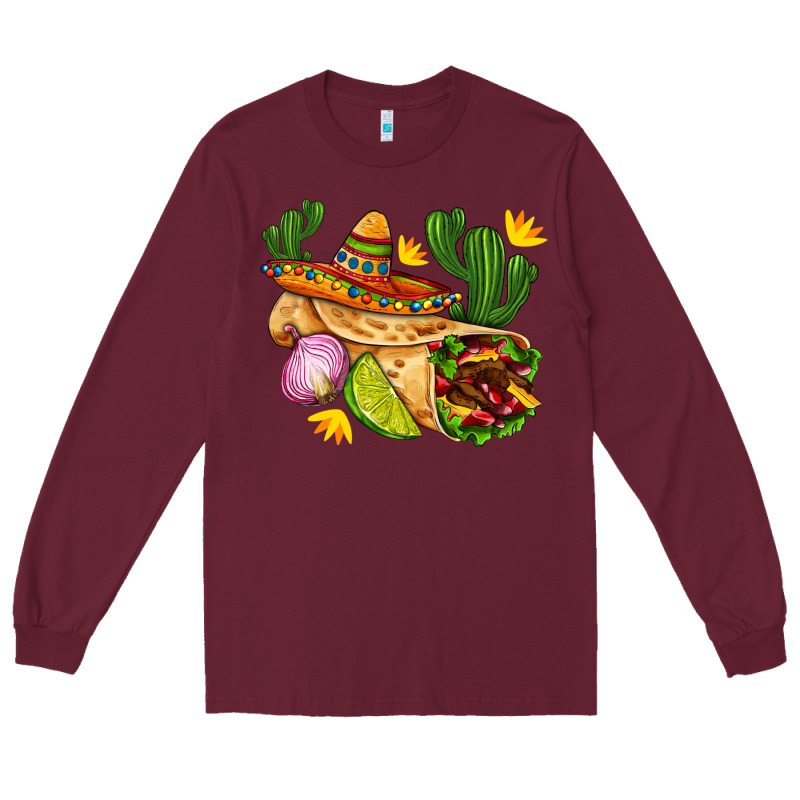 Burrito  With Sombrero And Union With Cactus Long Sleeve Tee by AdoDesignShop | Teevron