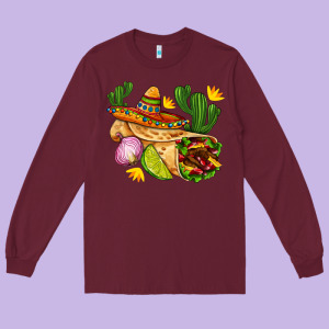 Burrito  With Sombrero And Union With Cactus Long Sleeve Tee Designed By Adodesignshop